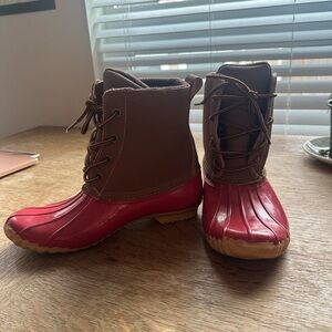 Western Chief Red and Brown Women's Duck  Boots